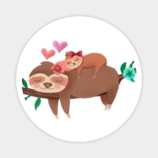 Sloth mom and baby sleeping Magnet